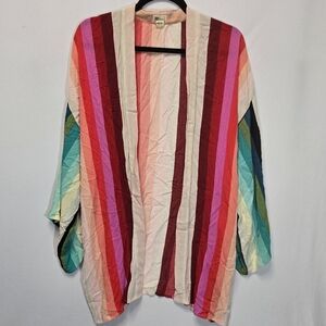 Billabong Colorful Rainbow Stripe Open Front Kimono Summer Boho Surf Top, Sz S/M
